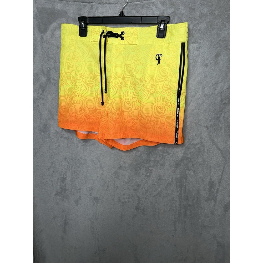 Tucann Men's Swim Trunks Size XL Orange Compression Yellow Lined Board Shorts